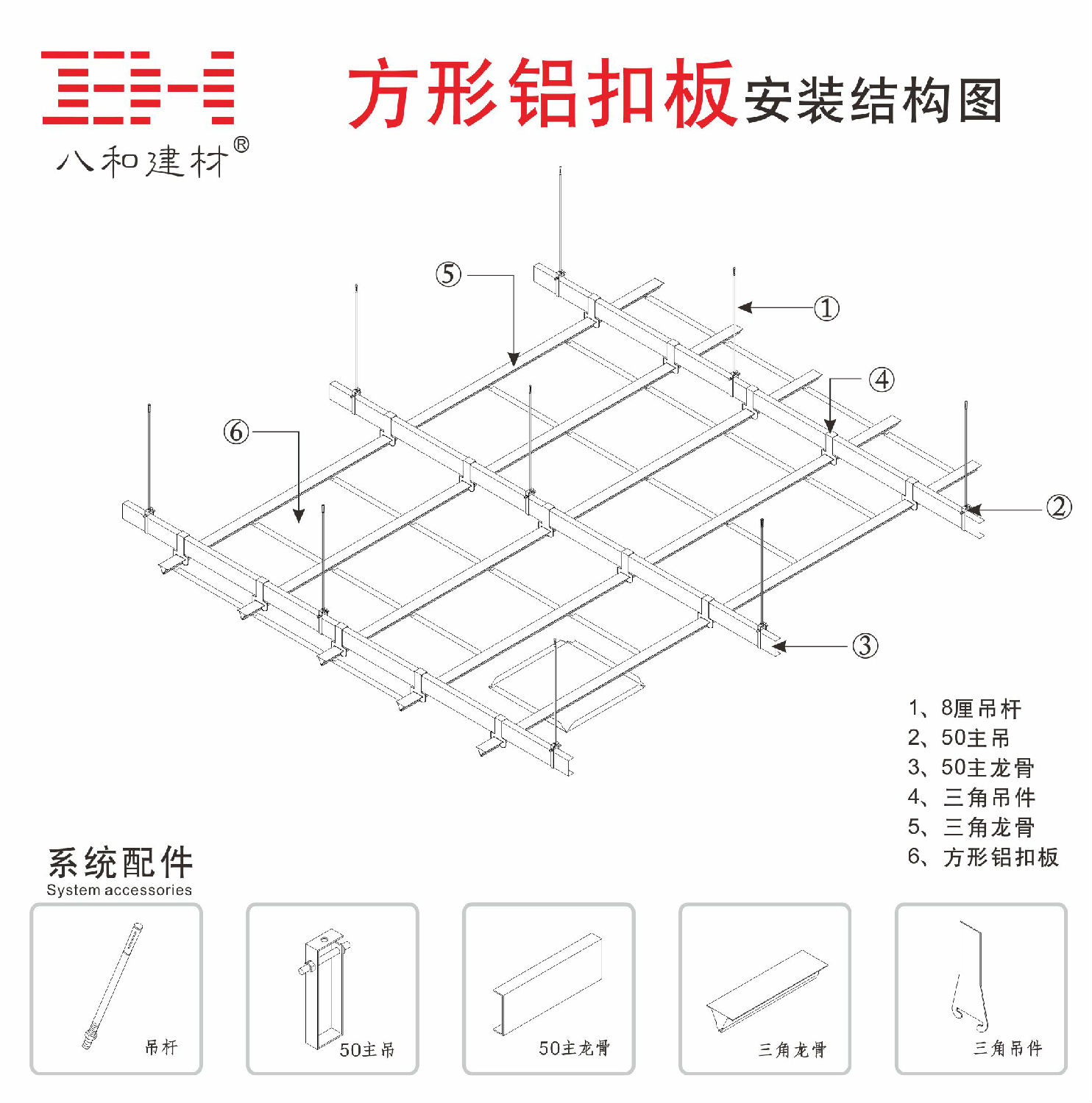 方形鋁扣板安裝結(jié)構(gòu)圖