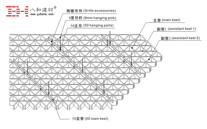 三角形鋁格柵吊頂安裝節(jié)點圖